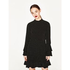 NWT Zara Polka Dot Bell Sleeve Mini Dress Sz L